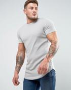 Asos Super Longline Muscle Rib T-shirt With Curved Hem In Gray - Gray