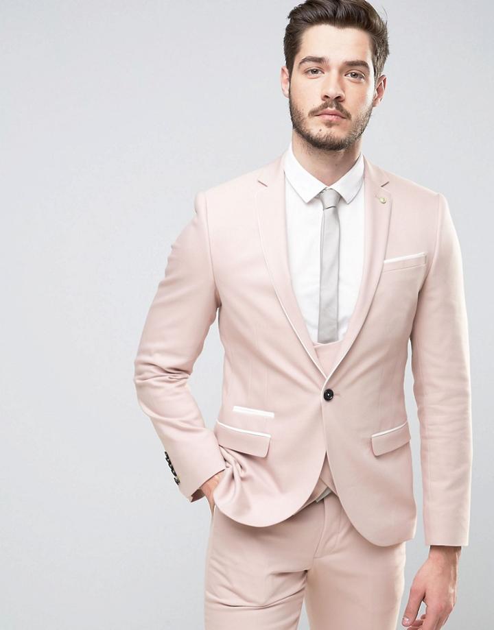 Noose & Monkey Super Skinny Suit Jacket With Piping - Pink