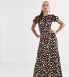 Asos Design Tall Printed Velvet Maxi Tea Dress-multi