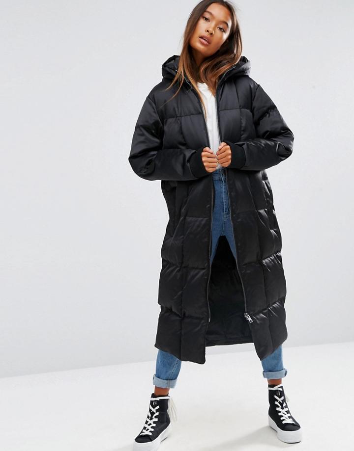 Asos Padded Jacket In Midi Length - Black