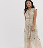 Asos Design Petite Pretty Embroidered Floral And Sequin Mesh Maxi Dress - Multi