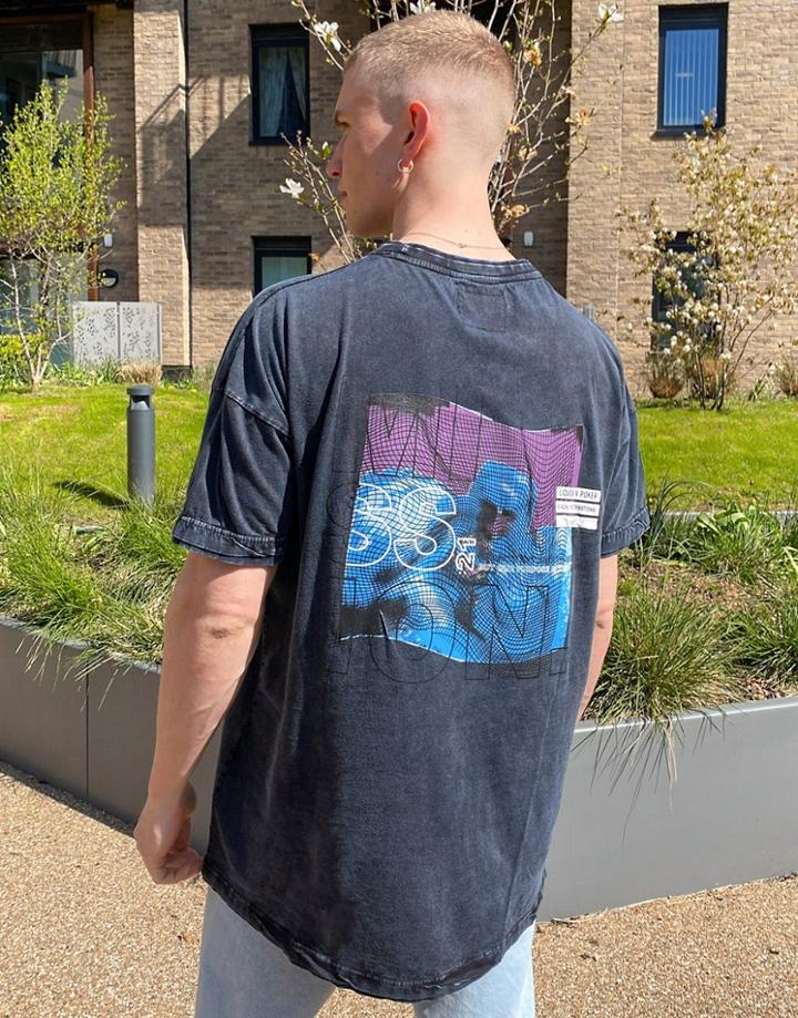 Liquor N Poker Oversized T-shirt In Washed Black With Astronaut Graphic Print