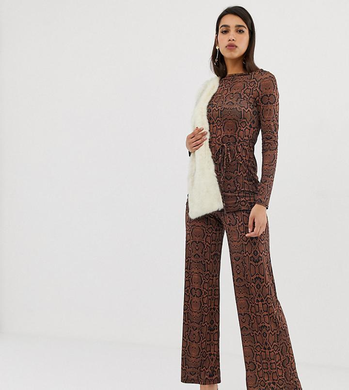 River Island Wide Leg Pants In Snake - Brown