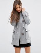 Asos Wool Blend Duffle Coat With Checked Liner - Gray