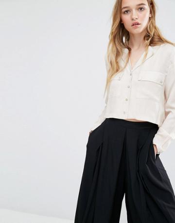 Neon Rose Cropped Blouse - Beige