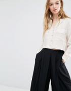Neon Rose Cropped Blouse - Beige