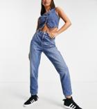 Topshop Tall Cotton Mom Jeans In Mid Blue - Mblue-blues