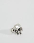 Asos Skull Ring In Burnished Silver - Silver