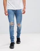 Religion Jeans In Skinny Fit With Rips And Zip - Blue
