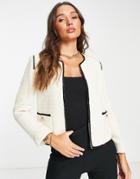 Mango Tweed Jacket In White With Black Piping