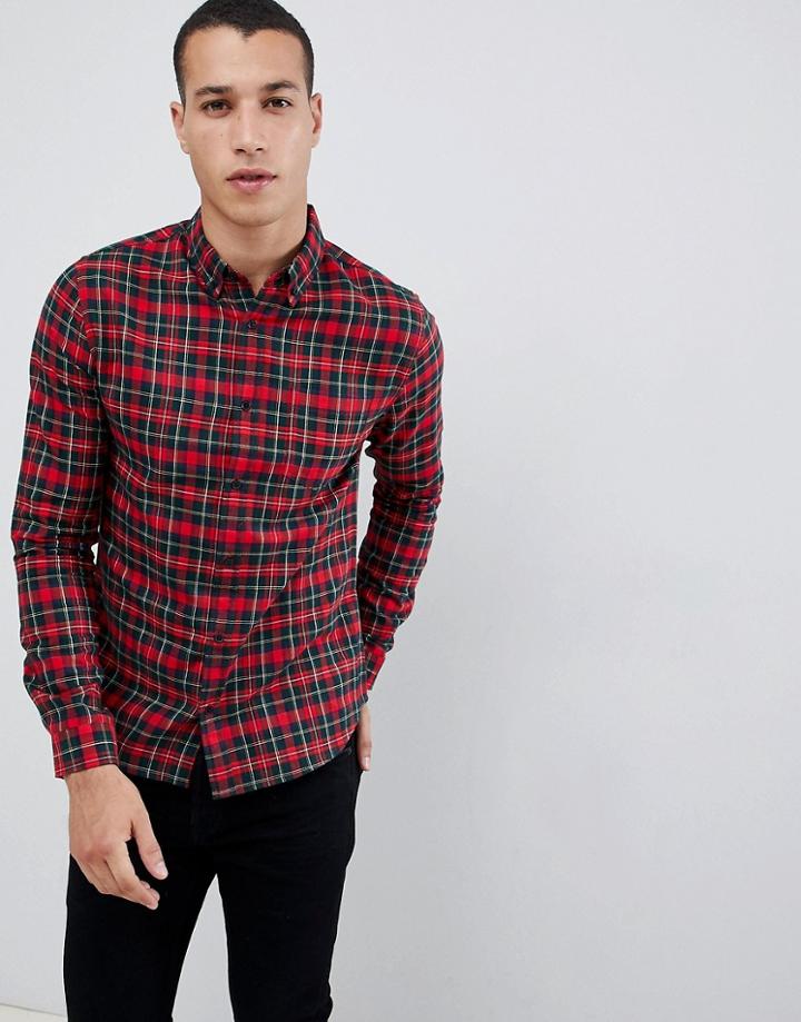 Burton Menswear Regular Fit Oxford Shirt In Plaid - Red