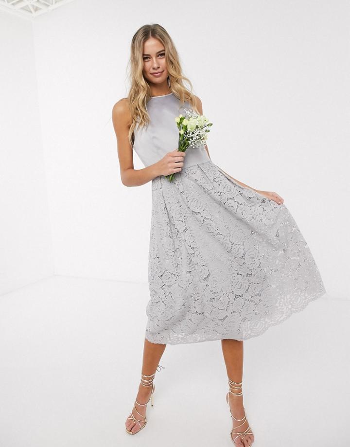 Oasis Bridesmaid Lace Skater Dress In Gray-grey