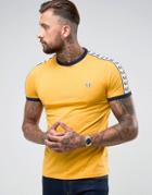 Fred Perry Slim Fit Sports Authentic Taped Sleeve T-shirt In Mustard - Yellow