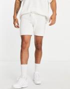 Asos Design Knitted Textured Shorts In Ecru-white