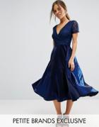 True Decadence Petite Wrap Front Lace Top Midi Prom - Navy