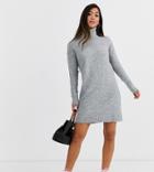 Vero Moda Petite Knitted Roll Neck Dress In Gray