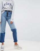 Asos High Waisted Straight Leg Jeans With Exposed Zip - Blue