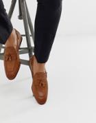 Asos Design Loafers In Tan Leather With Fringe Detail And Natural Sole