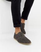 Asos Design Derby Shoes In Gray Suede With Piped Edge - Gray