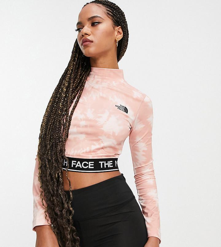 The North Face Performance Cropped Long Sleeve T-shirt In Pink Tie Dye Exclusive At Asos-neutral