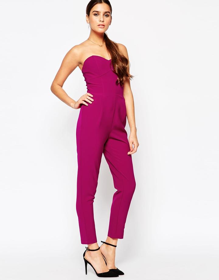 Adelyn Rae Strapless Magenta Jumpsuit - Magenta