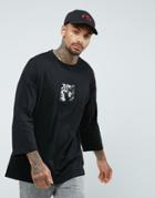 Asos Dropped Shoulder Oversized 3/4 Sleeve T-shirt With Badge - Gray