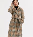 Asos Design Tall Belted Coat In Check-multi