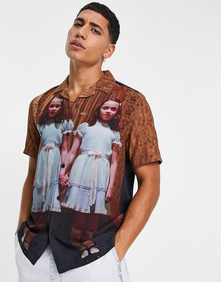 Topman The Shining Placement Print Shirt In Black-multi