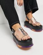 Koi Footwear Crimson Aura Vegan Chunky Sandals In Orange Holographic-black