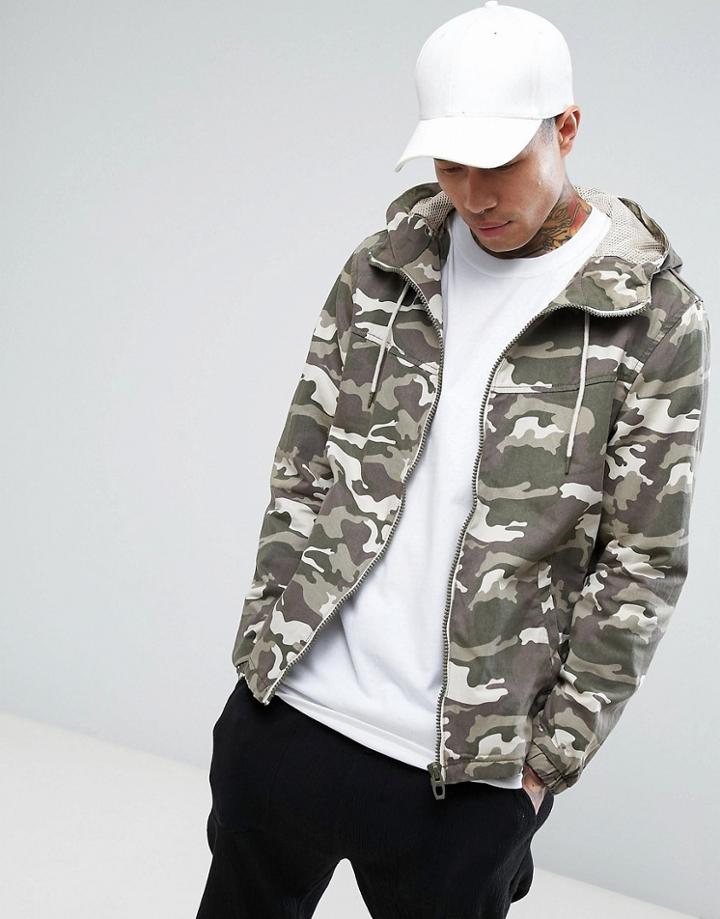 Bershka Lightweight Jacket In Camo - Green