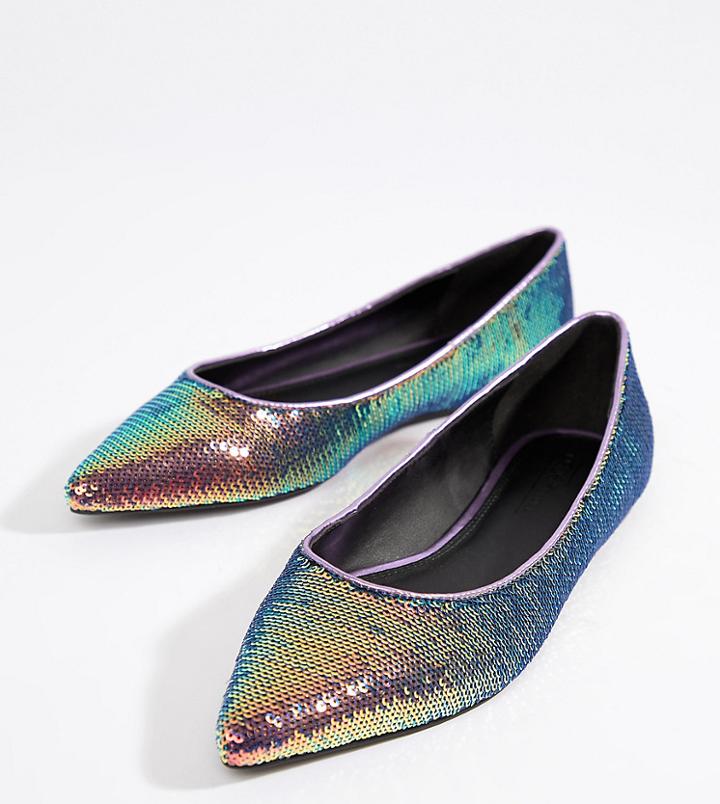 Asos Design Latch Sequin Pointed Ballet Flats - Multi