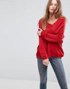Asos Sweater In Sheer Knit With V Neck - Red