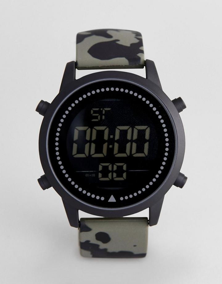 Asos Design Oversized Digital Watch With Camouflage Print - Green