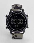 Asos Design Oversized Digital Watch With Camouflage Print - Green