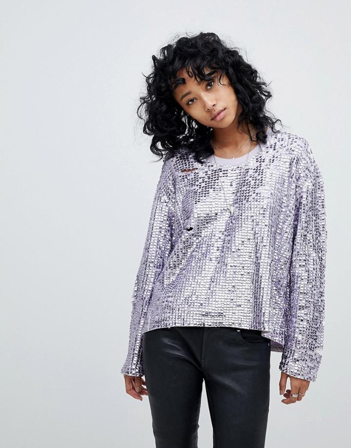 Religion Oversized Sweater In All Over Embellishment - Purple