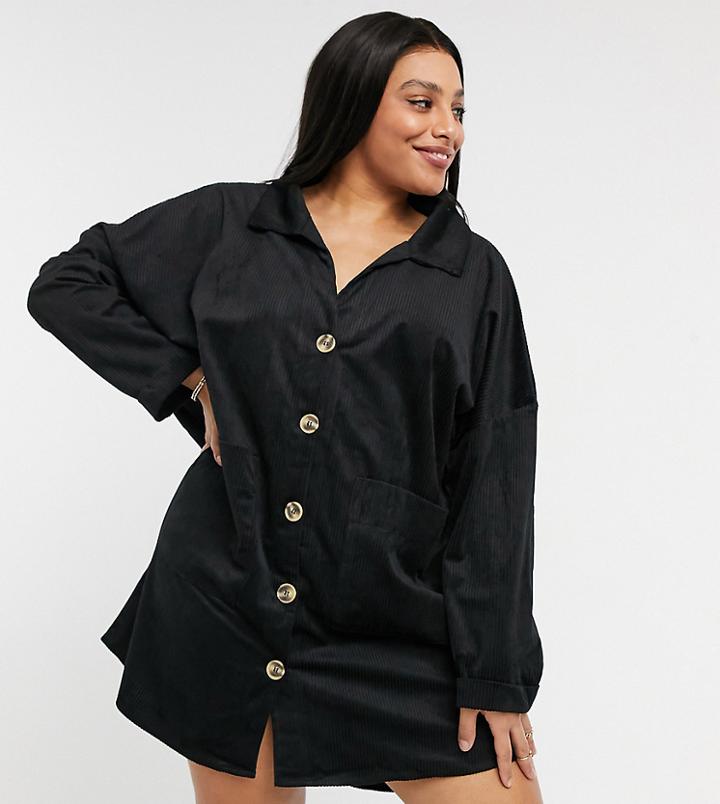Urban Threads Curve Cord Mini Shirt Dress-black