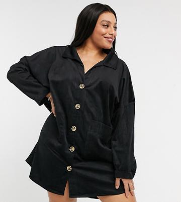 Urban Threads Curve Cord Mini Shirt Dress-black