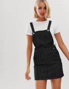 Brave Soul Maya Overall Dress In Pinstripe Denim - Black