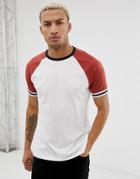Asos Design Organic Relaxed Raglan T-shirt With Contrast Tipping In White - Navy