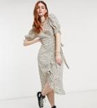 Outrageous Fortune Exclusive Midi Wrap Dress With Gathered Sleeves In Spot-multi