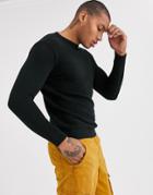 Pull & Bear Crew Neck Ottoman Sweater In Black