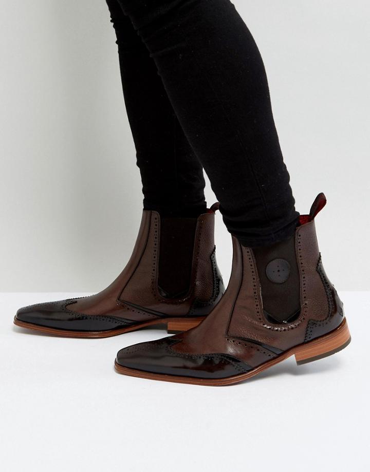 Jeffery West Scarface Brogue Chelsea Boots In Brown Leather - Brown