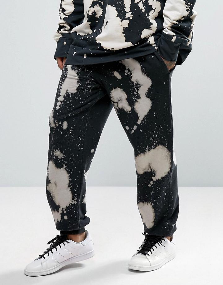 Granted Cuffed Joggers In Bleach Effect - Black