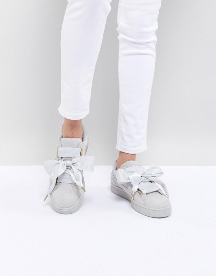 Puma Suede Heart Satin Sneaker - White