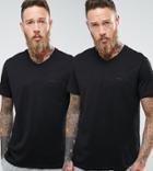 Boss Black By Hugo Boss V-neck T-shirt 2 Pack In Relaxed Fit Black - Black