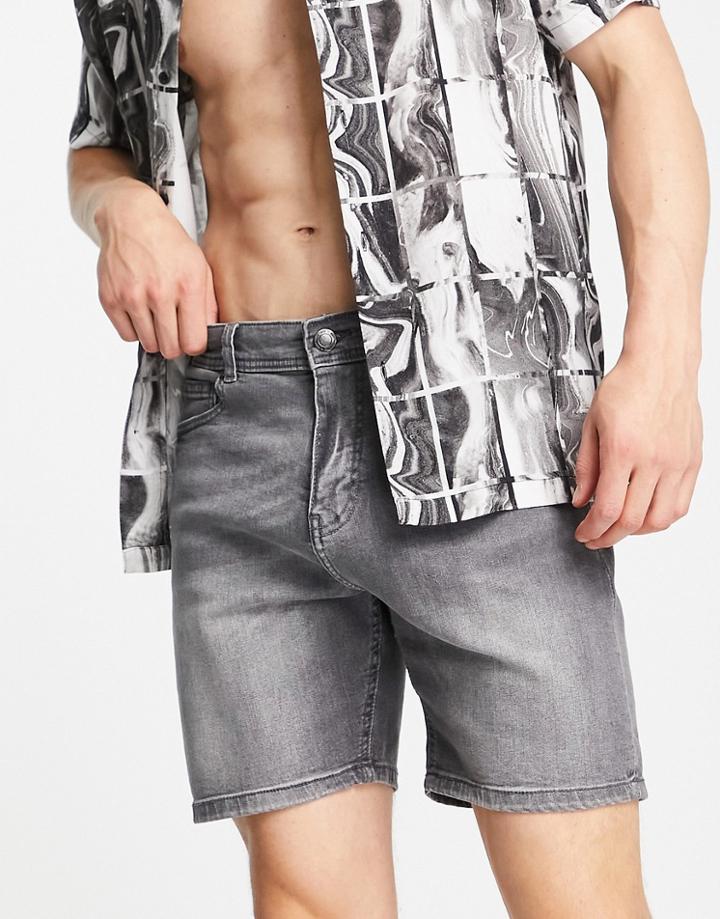 Dtt Slim Fit Denim Shorts In Gray