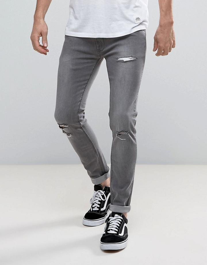 Soul Star Skinny Stretch Rip Jeans - Gray