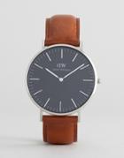 Daniel Wellington Classic Black St Mawes Leather Watch With Silver Dia