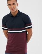 Asos Design Polo Shirt With Contrast Body And Sleeve Panels In Navy