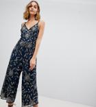 Lace & Beads Embellished Strappy Back Culotte Jumpsuit - Black